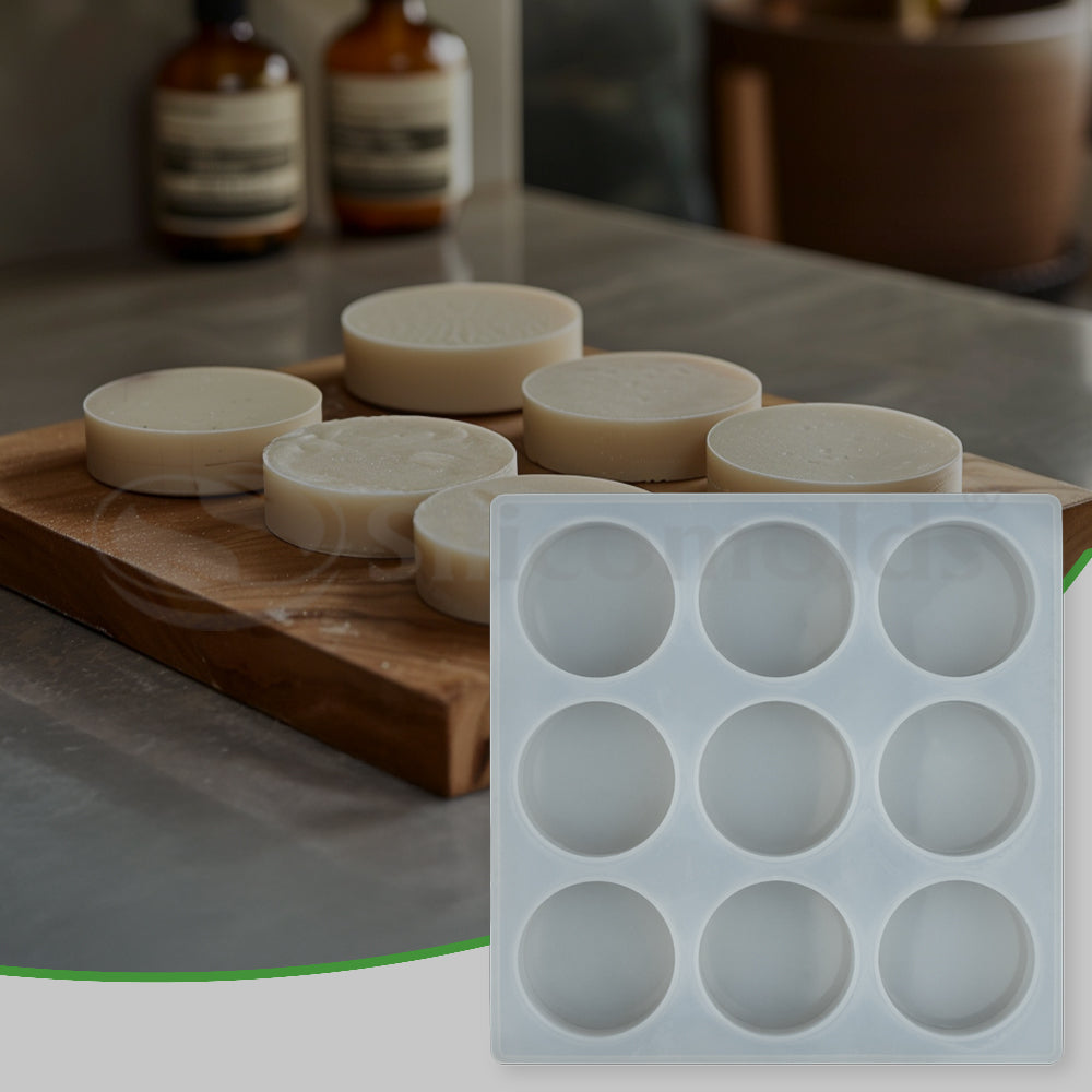 SILICOMOLDS – 60gms Round Shape - 9 cavities Soap Molds -URP059SM